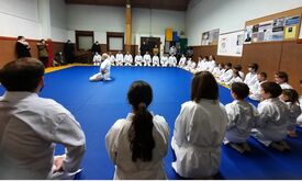 Photo du club de karaté dans le dojo de la salle des sports